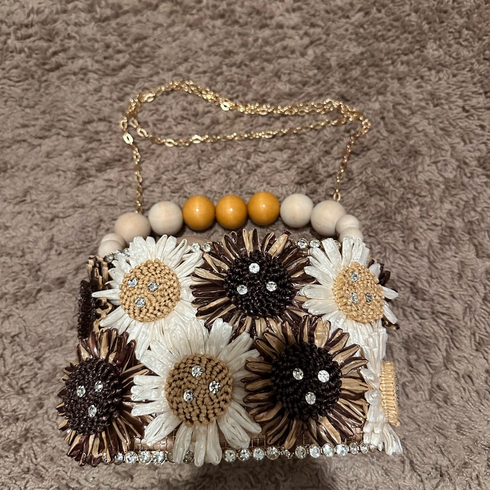 Floral Beaded Handbag with Chain Strap
